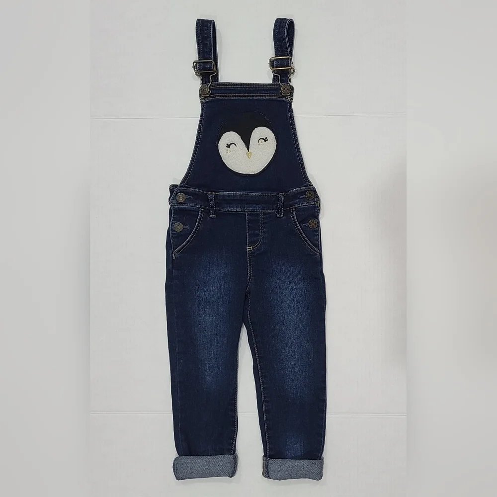 GAP Toddler Denim Overalls with Fleece Penguin Patch & Adjustable Straps 4yr - Picture 3 of 16